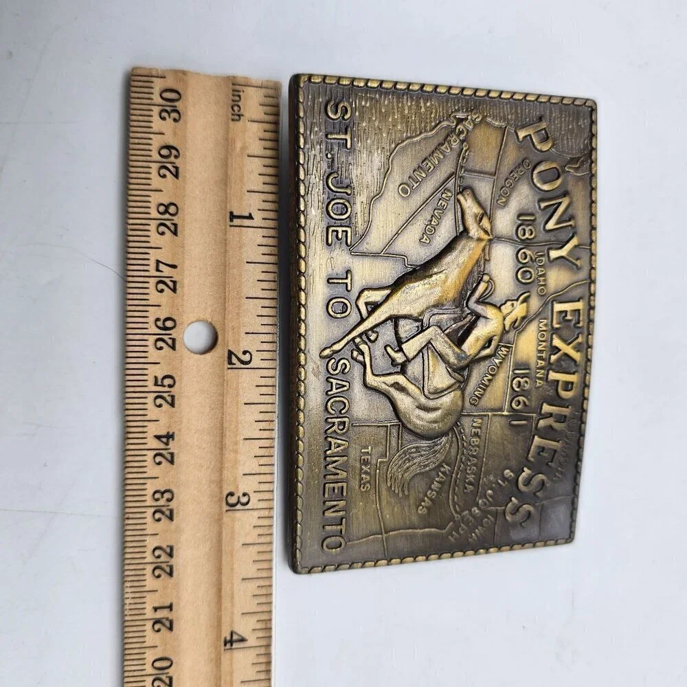 Vintage Pony Express St. Joe To Sacramento Belt Buckle 1860-1861 Antiqued Brass